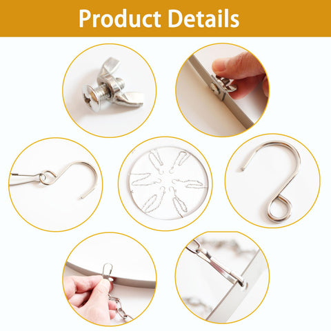 24 Inch Hoop Ceiling Draping Kit For Weddings And Events, Stainless Steel Canopy Curtain Hardware details shown in six images