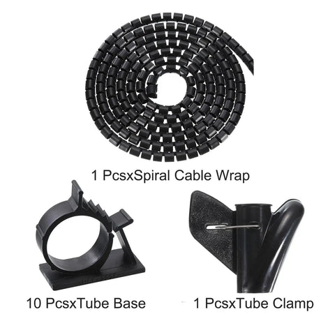 Spiral Tube Wrap Cable Kit Management Sleeve 5M 8mm PE Flexible Black Durable Cable Organizer components displayed.