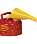 No Sweat One Gallon Type I Red Safety Gas Can With Self Closing Spout And Screw On Funnel for gas storage and dispensing.