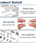 Detailed view of 50 Pcs 304 Stainless Steel Compression Springs 0.2mm Wire 3mm Outer Diameter 10mm Free Length with varied sizes and applications.