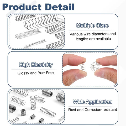 50 Pcs 304 Stainless Steel Compression Springs 0.4mm Wire Dia X 4mm OD X 15mm Free Length Tiny Pen Springs Detail View