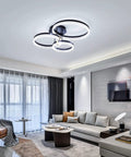 Modern LED Ceiling Light With Remote Control, Dimmable Acrylic Ring Chandelier, Two Ring Black Flush Mount Fixture in living room
