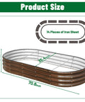 Diagram of Two Piece Raised Garden Bed Kit, Outdoor Oval Metal Planter For Vegetables And Flowers, dimensions 72L x 36W x 12H inches.