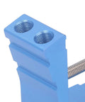 Close-up of Pro Grade Aluminum Alloy Drill Guide Pocket Hole Jig System for Woodworking with threaded holes visible