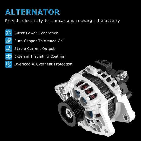 Beefed-Up High Output Car Alternator for Hyundai Accent and Veloster 1.6L 2012 2017 Replacement, side view displaying copper coil