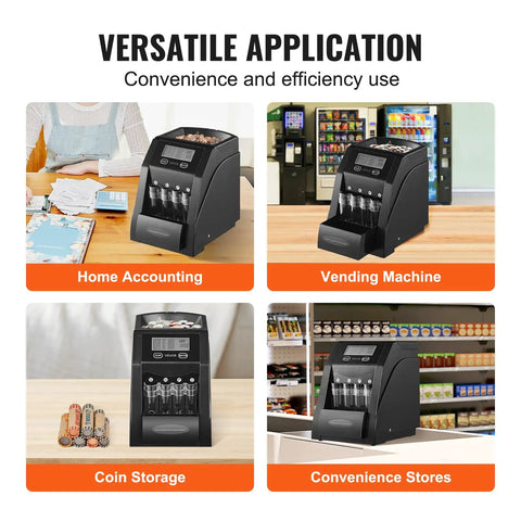 Coin Sorter And Counter Machine For Pennies Nickels Dimes Quarters With LCD Display at office, vending, and store settings.