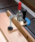 2 Inch Long Heavy Duty Toggle Clamp Foot With Broad Soft Pad for no mar clamping on miter gauge in woodworking setup