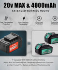 Close-up of 4.0Ah lithium battery showing features for Cordless Paint Sprayer For Home Interior And Exterior, 1200ML Cup, 4.0Ah Battery.