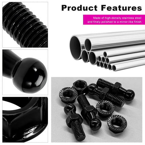 Four Pack 10mm Ball Stud Mounts For Gas Struts With Hardware Nuts 5 16 18 Thread 9 16 Inch Long Shank Carbon Steel Ball End Gas Spring Strut Studs For Hood Lift Support Black, black ball stud and hardware set