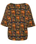 Back view of soft and comfy womens boat neck short sleeve tee with lightweight breathable fabric and stretchy 95 polyester 5 spandex blend dragon bookshelf graphic for everyday comfort and easy style.