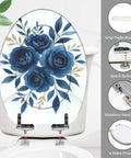 Elongated Toilet Seat Quiet Close Quick Release Bathroom with floral design, grip-tight bumpers, and stainless steel hinges.