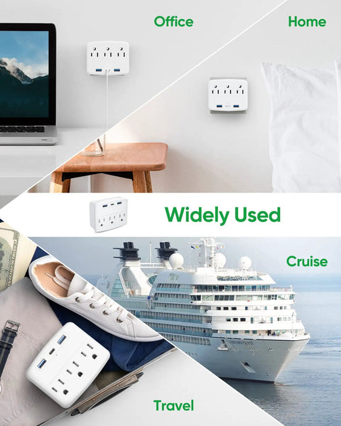 Foldable Travel Power Strip With USB C And USB A Ports 6 In 1 Compact Wall Plug 3 AC Outlets And 3 USB Ports for various settings