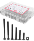 Beefy 141 Piece Crib Screws And Hardware Replacement Kit with bolts and nuts, black aluminum alloy and plastic case