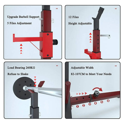 Details of Beefy Heavy Duty Bench Press And Squat Rack With Adjustable Height 260Kg Weight Capacity, showing adjustment features.