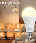 Rechargeable Emergency Light Bulb Battery Powered 9W LED 850 Lumens Soft White 3000K E26 120V UL Listed 4 Pack For Power Outages Camping Reading Hurricane Prep.