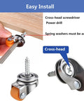 Installing Hassle Free Mount Heavy Duty Brown Mini Caster Wheels With M4X15 Screws using power drill and screwdriver.