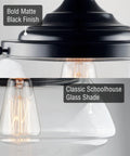 Summit 12 Inch Modern Industrial Farmhouse Semi Flush Mount Ceiling Light With Schoolhouse Glass Shade In Matte Black Finish