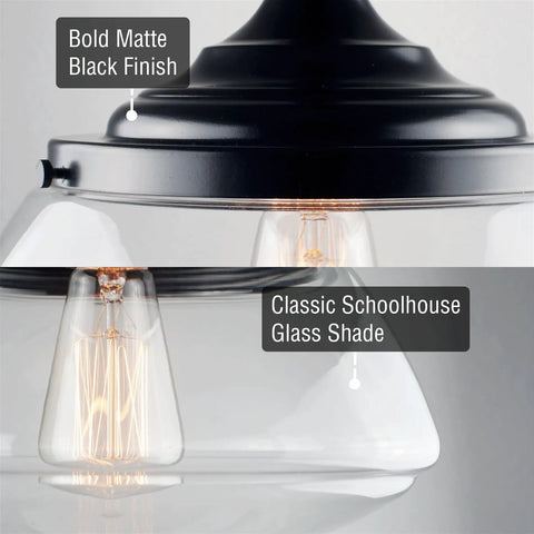 Summit 12 Inch Modern Industrial Farmhouse Semi Flush Mount Ceiling Light With Schoolhouse Glass Shade In Matte Black Finish