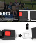 Close-up of All In One Golf Cart Seat Belt Kit with adjustable lap belts and buckle detail for Yamaha EZGO Club Car go karts.