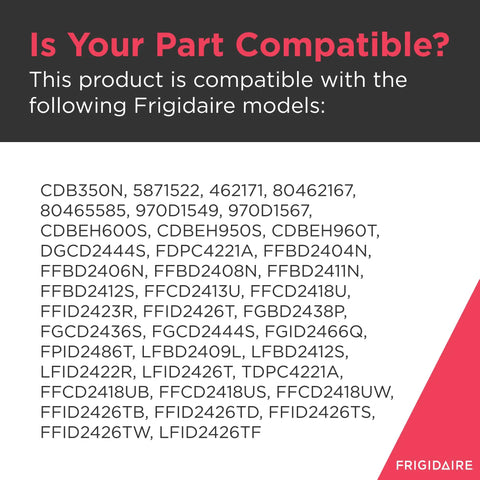 Compatibility list for Center Spray Arm Replacement for Dishwashers 5304506740 Gray shown with Frigidaire models.