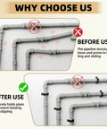 Comparison of pipes before and after using 2x2 Square Tube Strap Clamp U Shaped Metal Bracket Black Powder Coated Square Pipe Clamp