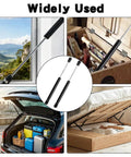 Heavy Duty Gas Struts Deliver Hefty Lift And No Fuss Operation For Tailgates RV Beds Tool Boxes And Outdoor Benches Built Tough To Beat Rust And Keep Seals Tight 2 Pack 10 Inch 100N, shown lifting truck and toolbox.