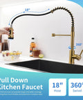 Gold Kitchen Faucet With Pull Down Sprayer, Single Hole, Stainless Steel, 18" hose, 360° swivel, on kitchen counter