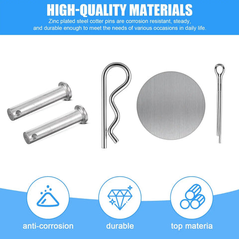 122 Piece Cotter Pin Clevis Pin R Clip Kit With Zinc Plated Hair Pin Assortment shown with anti-corrosion and durability features