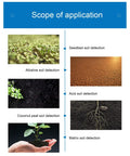 Image showing the scope of application for Soil Tester Nutrient Meter With NPK Sensor, displaying different soil types being tested.