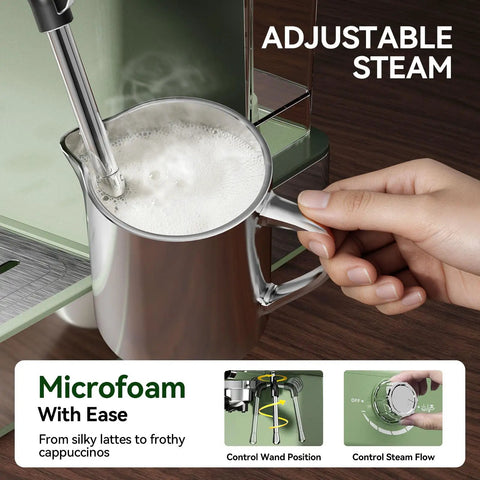 Top Notch Semi Automatic Espresso Maker With Built In Milk Steamer And 20 Bar Pressure engineered for creating microfoam.