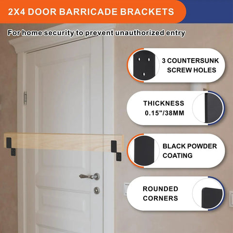 2x4 Door Barricade Brackets Z Shape Black Heavy Duty Security Lock Bar For Home Safety Drop Open Bar Holder Steel With Screws