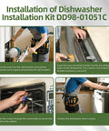 Four Piece Dishwasher Installation Bracket Kit With Thick Stainless Steel Construction in use, demonstrating installation steps.