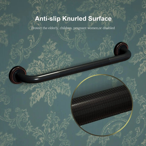 Two Pack 20 Inch Anti Slip Shower Grab Bar In Oil Rubbed Black Bronze And Antique Brass Finish, knurled for extra grip, on wall