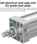 Cast aluminum end caps on Heavy Duty Aluminum Pneumatic Cylinder With Four Inch Bore And Ten Inch Stroke for industrial use