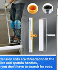 Upgraded Self Leveling Cement Tool Kit With Floor Construction Roller Spike Shoes Adjustable Threaded Pole in use on concrete floor