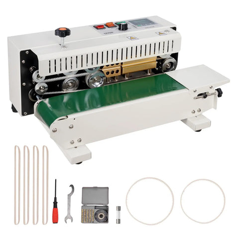 Heavy Duty Continuous Bag Sealer Machine For Plastic Bags, Horizontal Band Sealer With Digital Temperature Control, 6 To 12 Mm Seal Width