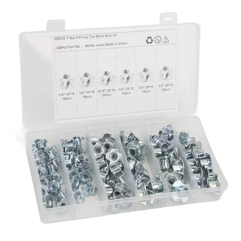 80Pcs T Nuts Set In Carbon Steel Galvanized Finish, pro grade pronged tee nuts in organized case