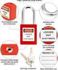Pro Grade Lockout Tagout Station Kit with red thermoplastic padlock, stainless steel shackle, and numbered keys for safety.