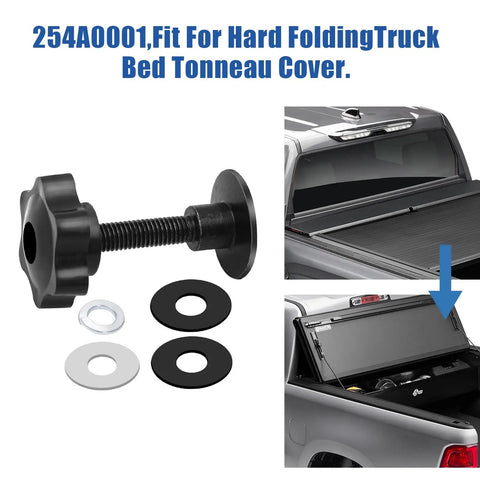 Slick Heavy Duty Replacement Tonneau Cover Clamp Kit With Elevator Bolts And Black Knobs For Hard Folding Truck Bed Covers showing included parts.