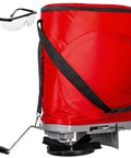 Handheld Seed Spreader With 25 Pound Bag Upright 3D Frame For No Spill Seed Spreading Flow Control Enclosed Gears Rear Baffle