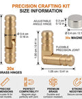 Premium Brass Barrel Jewelry Box Hinges Set for Small Wooden Boxes, 270 Degree Fold, Compact Design, shown with size info and magnets