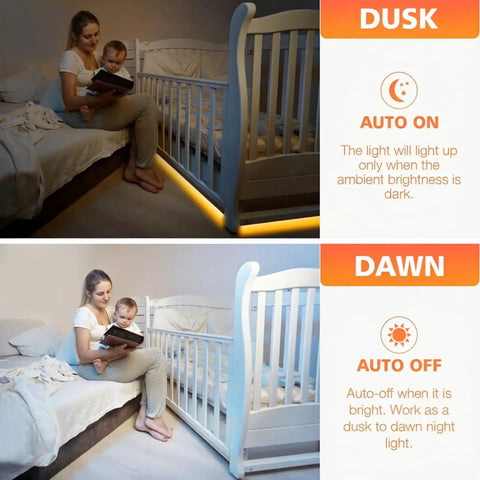 LED Strip Lights With Motion Sensor Remote And Adapter 16.4ft warm white 3000K dimmable for bedside night light day and night modes