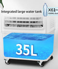 Quiet Portable Air Conditioner Fan With Three Speeds Ultra Low Noise Evaporative Swamp Cooler with integrated 35L water tank.