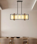 5 Light Gold Chandelier For Kitchen Island And Dining Room Boss Farmhouse Rustic Hand Painted Beech Wood Lantern Cage Frame With Black Finish Hallway And Bedroom Ready Rustic Modern Lighting Fixture installed over dining table.