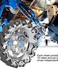 6in metal mecanum wheel with 16 TPU rollers, chrome hub and black rollers for omnidirectional movement.