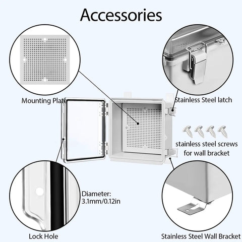 IP67 Waterproof ABS Plastic Junction Box With Clear Hinged Cover And Stainless Steel Latch, Heavy Duty Electrical Enclosure accessories