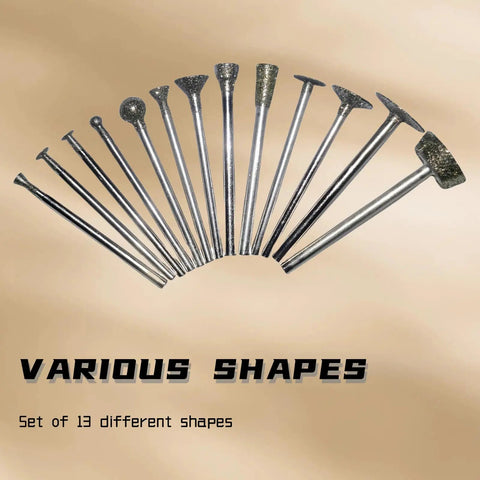 Diamond Grinding Bits Polishing Kit For Dremel Rotary Tools, 30 Piece Set With One Eighth Inch Shanks in various shapes.