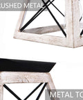 Close-up of Farmhouse White Square Ceiling Light Fixture Semi Flush Mount with rustic iron frame and faux wood grain finish.