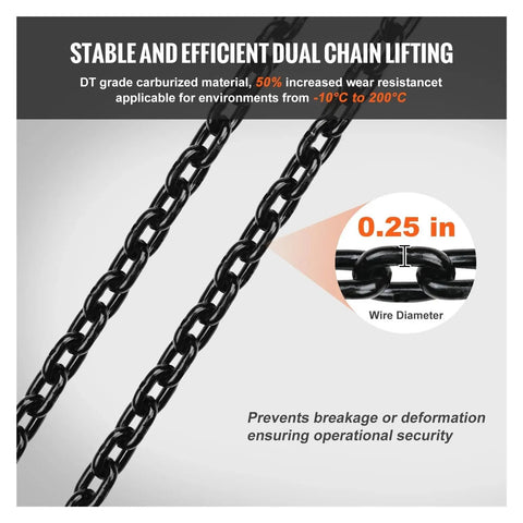 Heavy Duty 2200 Lbs Electric Chain Hoist Single Phase Overhead Lifting Crane showing dual chains with 0.25 in wire diameter.
