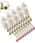 50 Piece Plasma Cutting Torch Consumables Kit With 10 Electrodes, 20 Nozzles, 10 Vortex Rings, And 10 Shield Cups for 30A Cutting